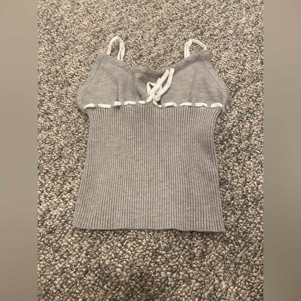 Edikted Gray Ribbed Knit Cami with White Lace Detail
